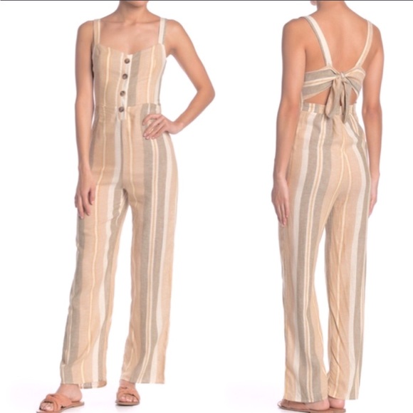 Romeo & Juliet Couture Pants - Romeo & Juliet Couture jumpsuit - tan/green striped linen blend sleeveless NWT